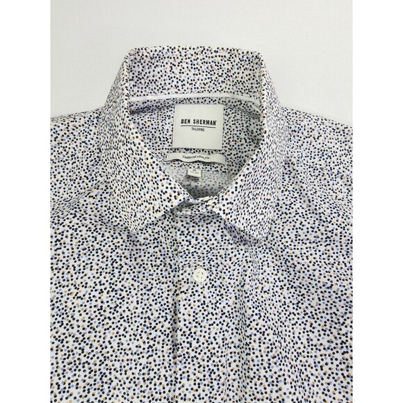 Ben Sherman Tailored Slim Fit Size 15 32-33 Medium White Multi Color Polka Dots - Picture 1 of 11